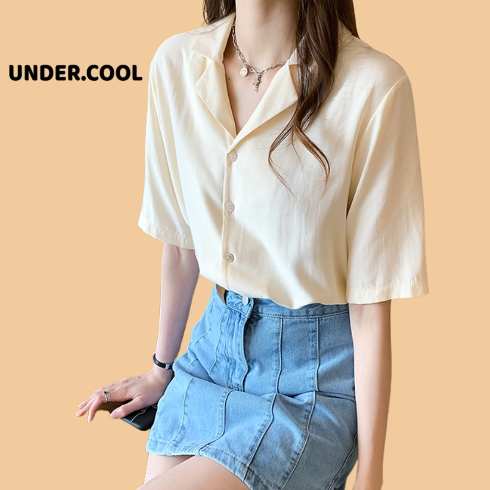Áo sơ mi cổ vest cộc tay đũi lụa UNDERCOOL - form rộng sơ mi cổ vest unisex tay lỡ, chất vải mịn chống nhăn ASM06