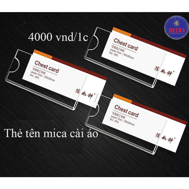[Combo 20] Thẻ tên nhân viên cài áo BEDO mica - Bảng tên thay nội dung, ghim cài tiện dụng văn phòng