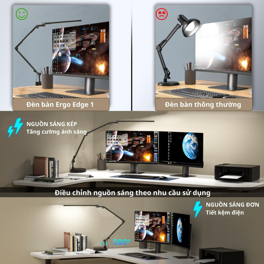 Ảnh Đèn bàn học bảo vệ mắt DandiHome Ergo 1 chống cận để làm việc, đọc sách có thể kéo dài và gấp gọn - 3 chế độ sáng 2
