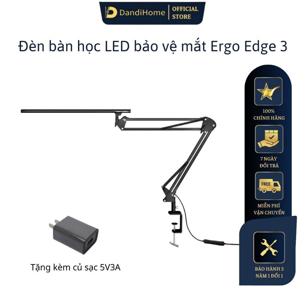 Đèn bàn học Led bảo vệ mắt Ergo Edge 3 DandiHome chống cận để làm việc, đọc sách cao cấp có thể kéo dài và gấp gọn