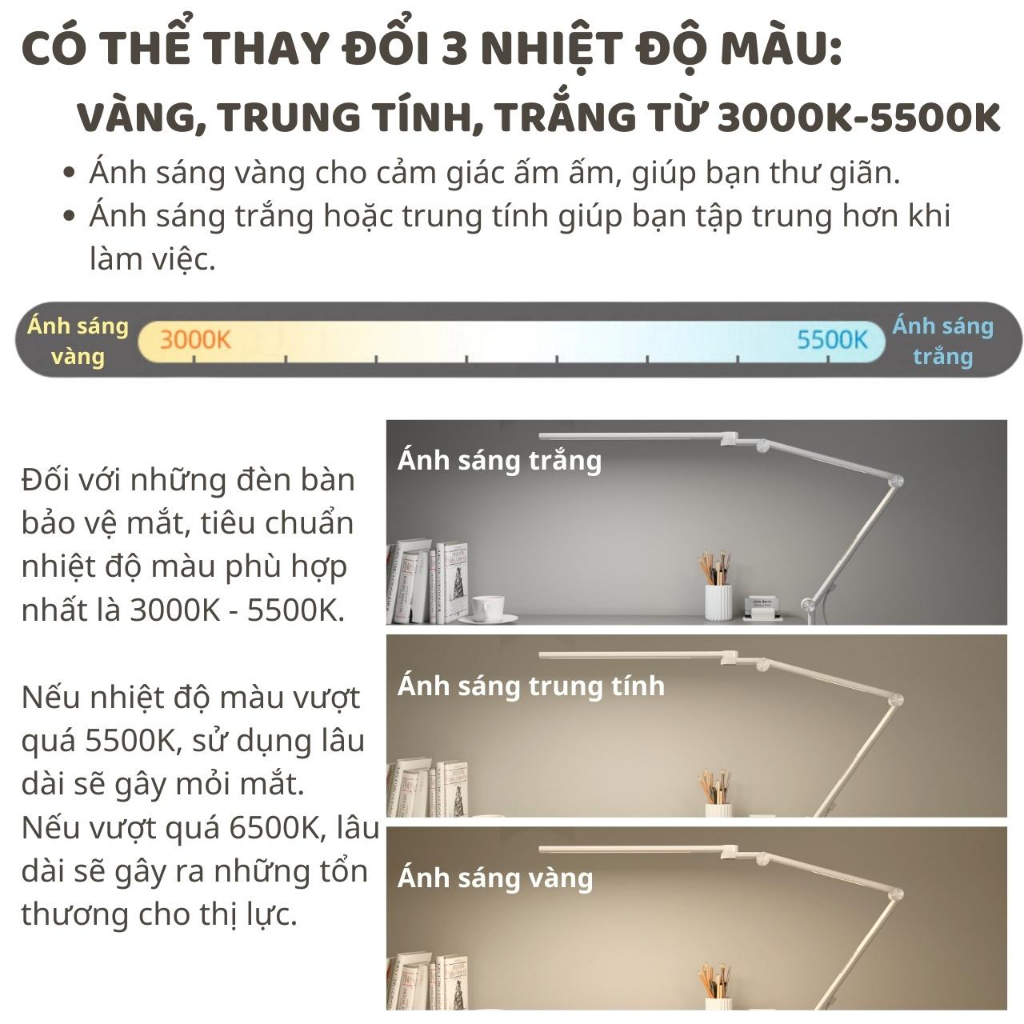Ảnh Đèn bàn học bảo vệ mắt DandiHome Ergo 1 chống cận để làm việc, đọc sách có thể kéo dài và gấp gọn - 3 chế độ sáng 4