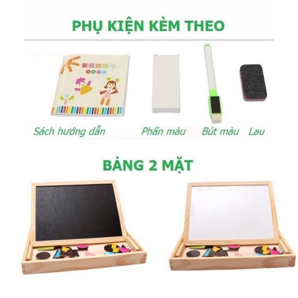 Đồ Chơi Bảng Gỗ Nam Châm Ghép Tranh 2 Mặt Hagykid Hàng Loại 1 Kèm Bút Xóa Giúp Bé Phát Triển Toàn Diện