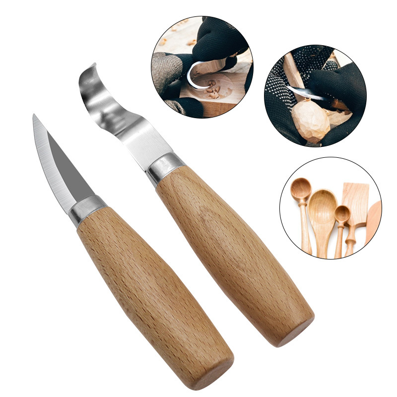 Bộ 2 dao điêu khắc cắt gọt nạo thủ công tặng kèm đá mài