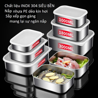 Inox 304 Hộp Cất Thực Phẩm 3000ml (sizse lớn )-Có Nắp Dẻo Kín Hơi Bảo Quản Thức Ăn Trong Tủ Lạnh.