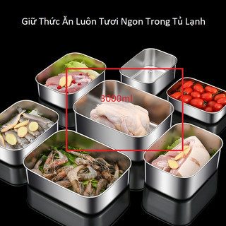 Inox 304 Hộp Cất Thực Phẩm 3000ml (sizse lớn )-Có Nắp Dẻo Kín Hơi Bảo Quản Thức Ăn Trong Tủ Lạnh.