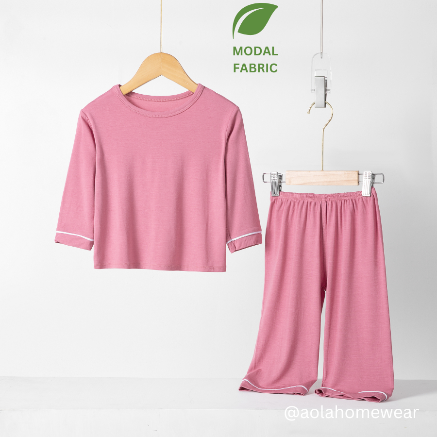 Bộ dài tay cho bé vải thun modal siêu mềm mát Áo Lá Homewear A048, pijama cho bé mặc ngủ vải sợi sồi