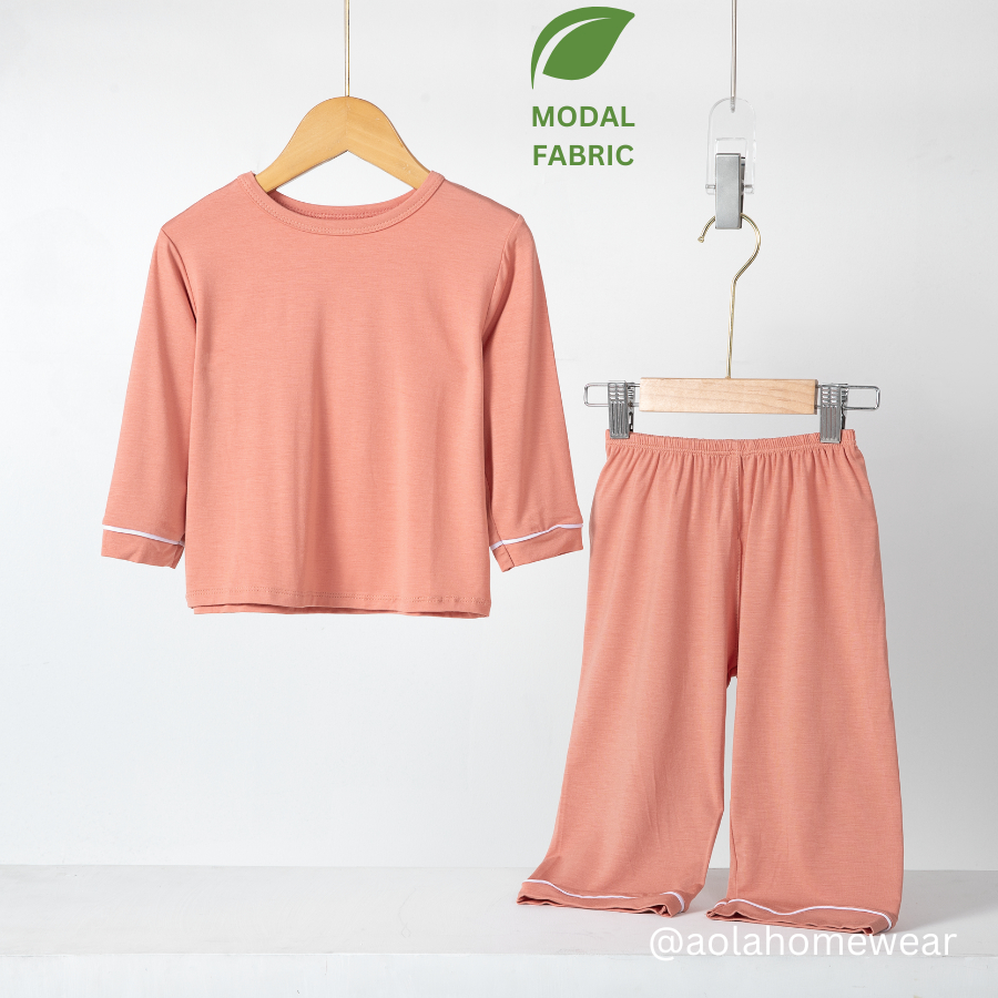 Bộ dài tay cho bé vải thun modal siêu mềm mát Áo Lá Homewear A048, pijama cho bé mặc ngủ vải sợi sồi