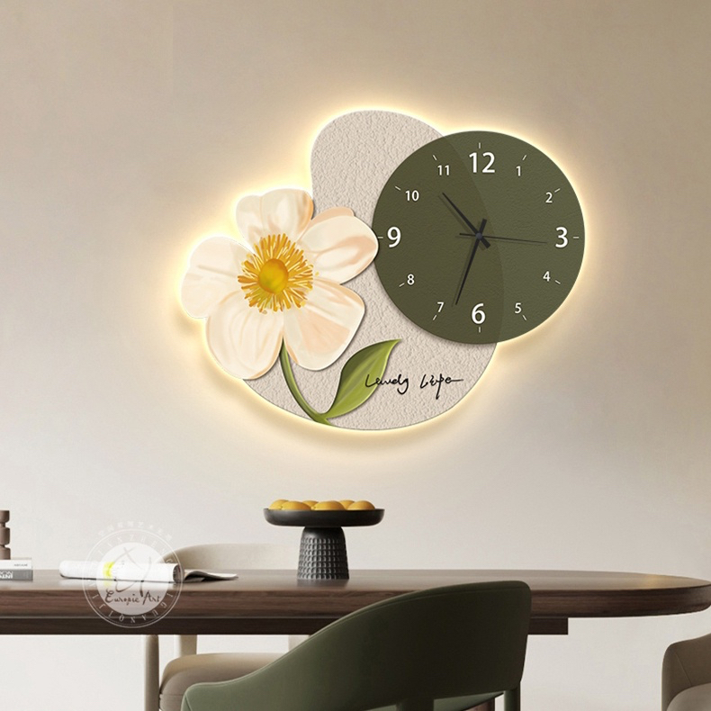 Tranh Đồng Hồ 3D LED Cắt Bông Hoa Trang