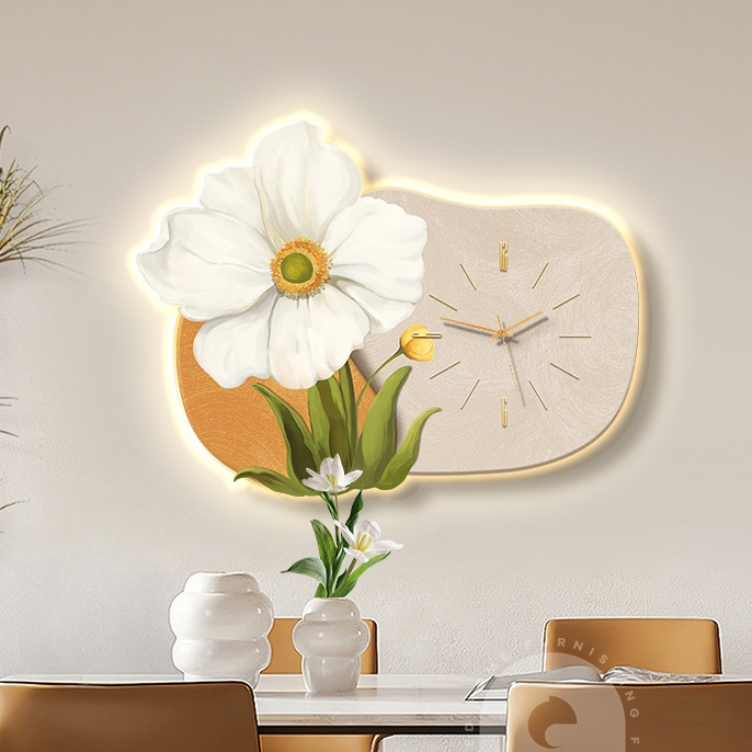 Tranh Đồng Hồ 3D LED Cắt Bông Hoa 