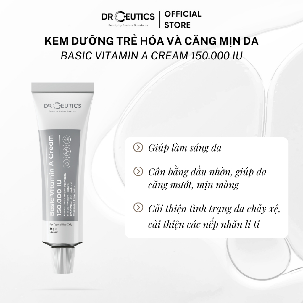 Ảnh DRCEUTICS Kem Dưỡng Trẻ Hóa và Căng Mịn Da Basic Vitamin A Cream 150.000 IU (50g) 4