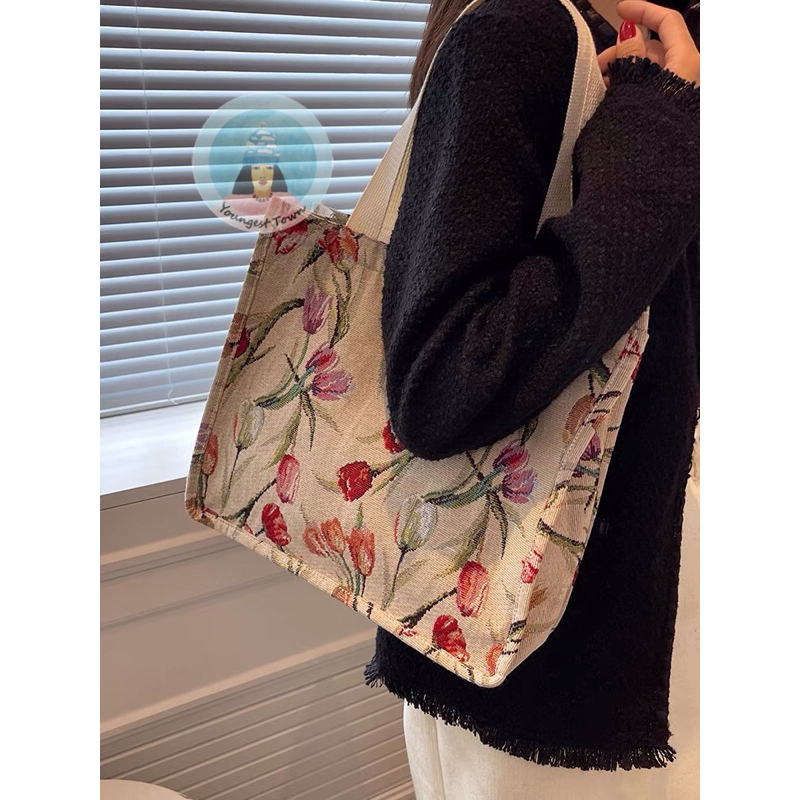 Túi canvas hoa TULIP 2 màu vintage 🌷