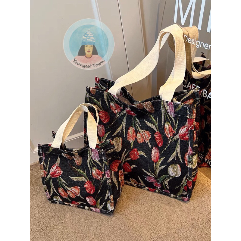 Túi canvas hoa TULIP 2 màu vintage 🌷