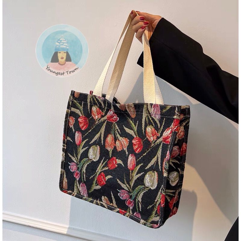 Túi canvas hoa TULIP 2 màu vintage 🌷