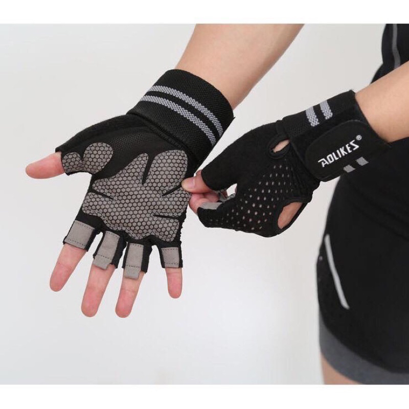 Găng tay tập gym yoga nam nữ hở lưng có đệm lòng bàn tay chống trượt AOLIKES GB119