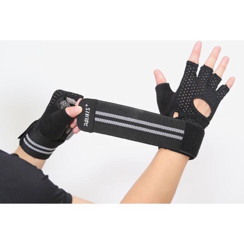Găng tay tập gym yoga nam nữ hở lưng có đệm lòng bàn tay chống trượt AOLIKES GB119