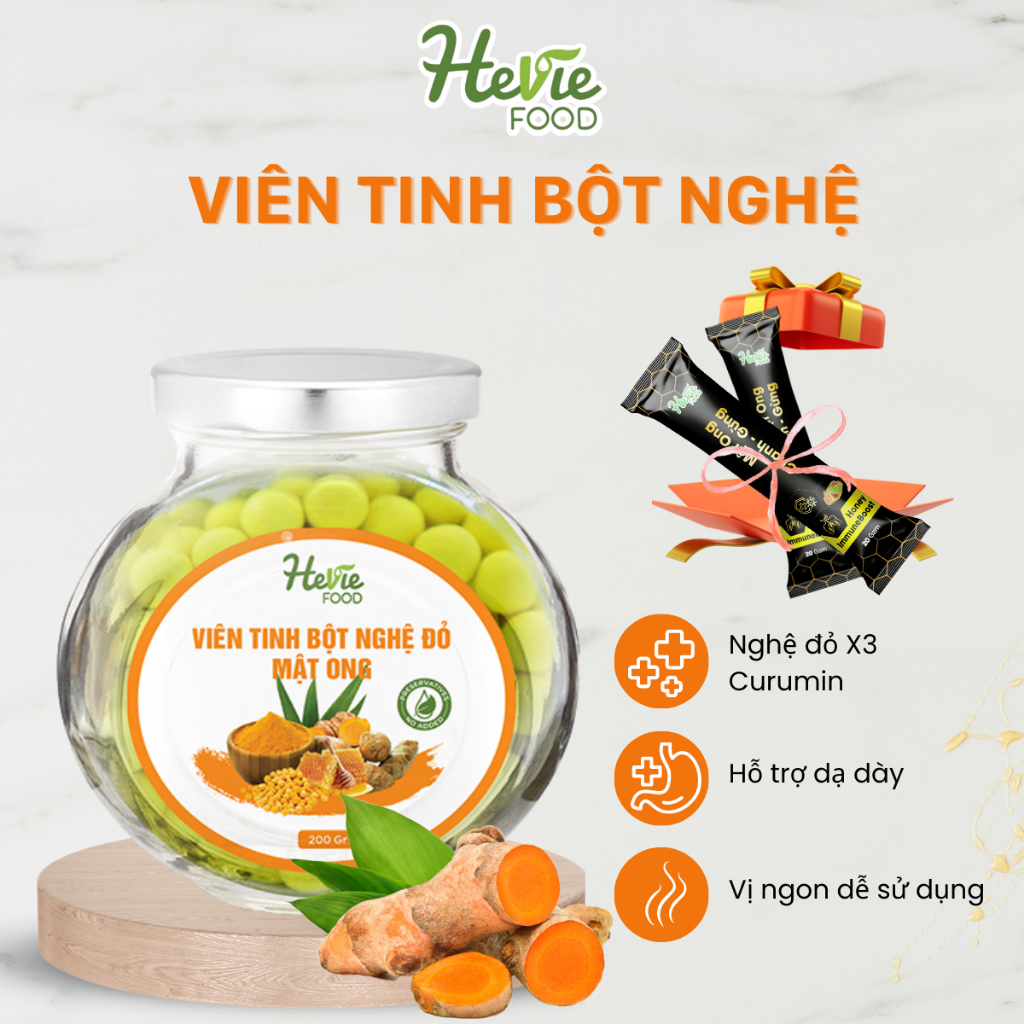 [Mã BMLTB200 giảm đến 100K đơn 499K] Viên tinh bột NGHỆ ĐỎ Mật Ong 200g HeVieFood