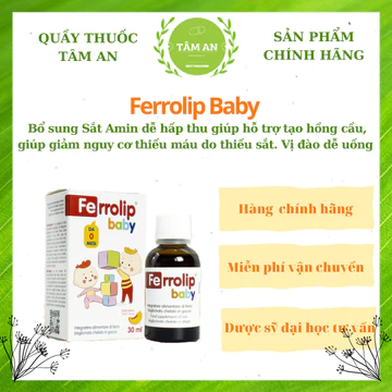 Sắt hữu cơ nhỏ giọt Ferrolip Baby- Bổ sung Sắt hữu cơ giúp phòng ngừa thiếu máu do thiếu Sắt ở trẻ nhỏ Lọ 30ml