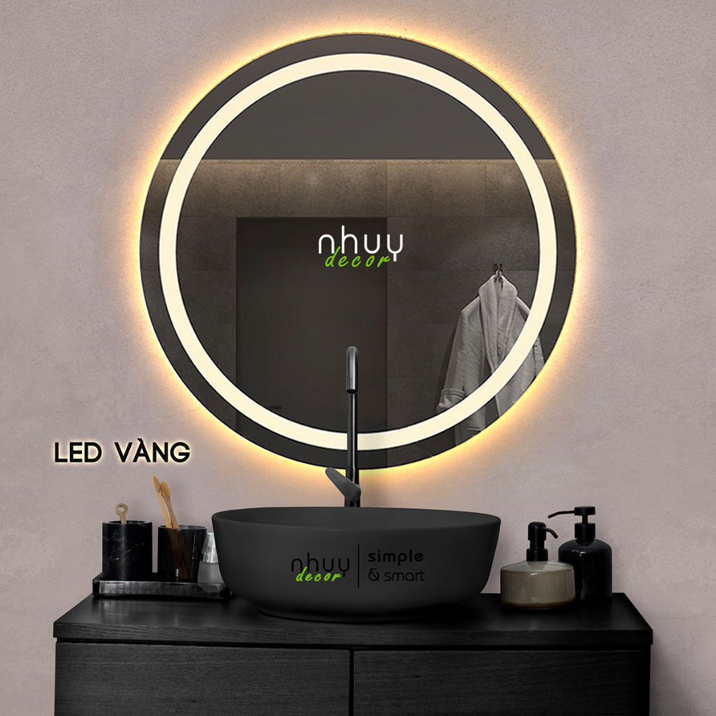 Gương trang điểm đèn led cảm ứng 3 màu NHU Y DECOR treo bàn trang điểm, bồn rữa tay, treo nhà tắm nút cảm ứng cực nhạy