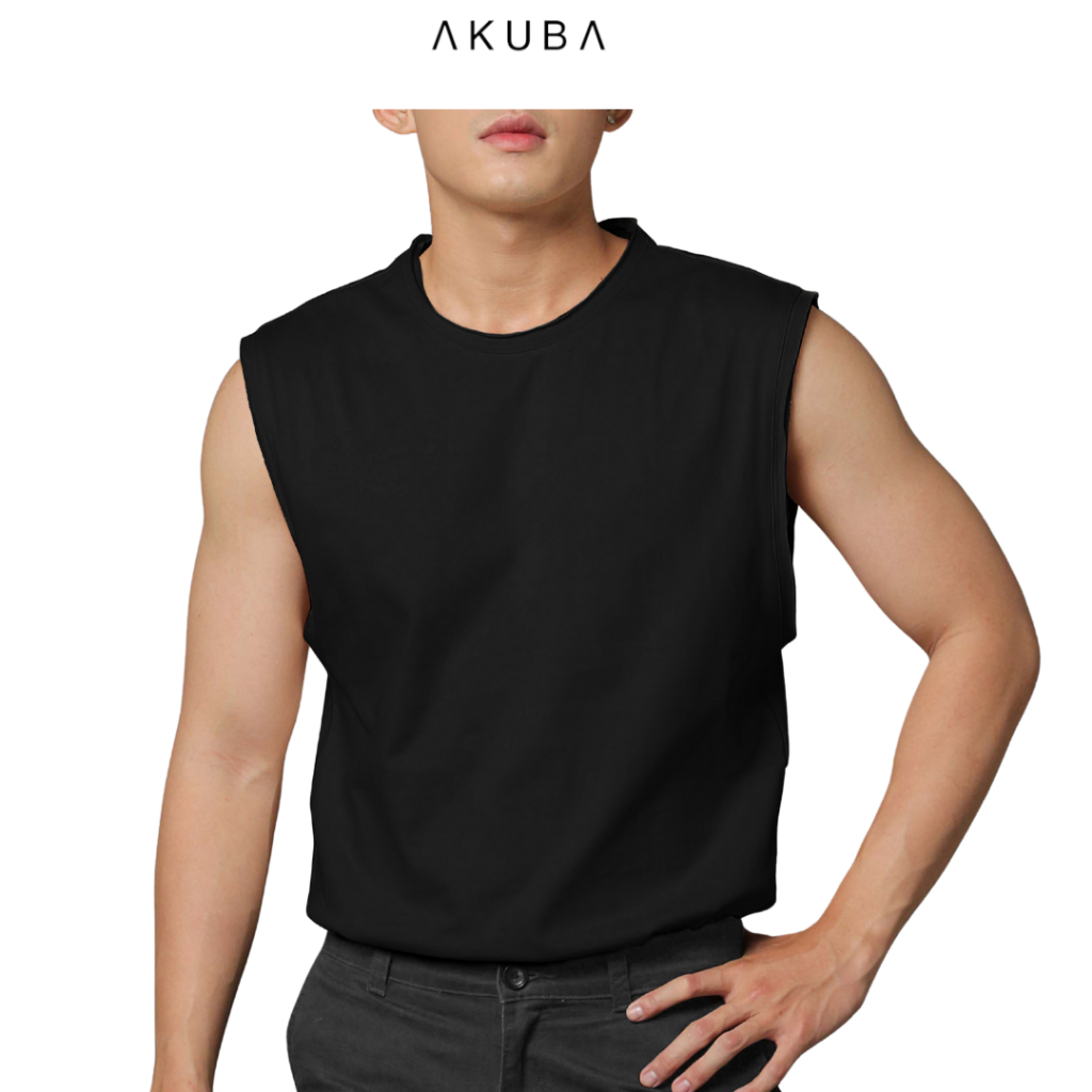 Áo tanktop nam, áo thun ba lỗ AKUBA cổ tròn form oversize, chất liệu single cotton 100% sợi tự nhiên thoáng mát 01J553