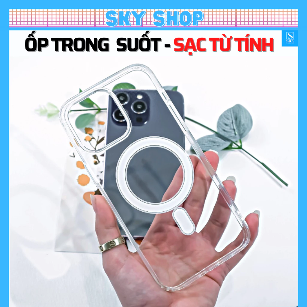 Ốp lưng iphone trong suốt chống sốc - Hỗ trợ sạc không dây cho 11 pro max 12 promax 13 14 15 Plus 16