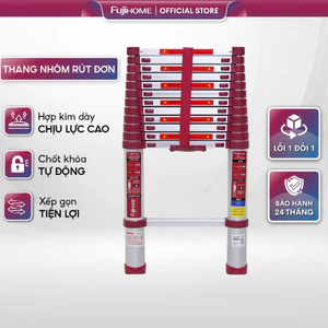 Thang nhôm rút đơn 3.8M - 5M gấp gọn nhập khẩu FUJIHOME chốt khóa an toàn tự động đa năng chính hãng
