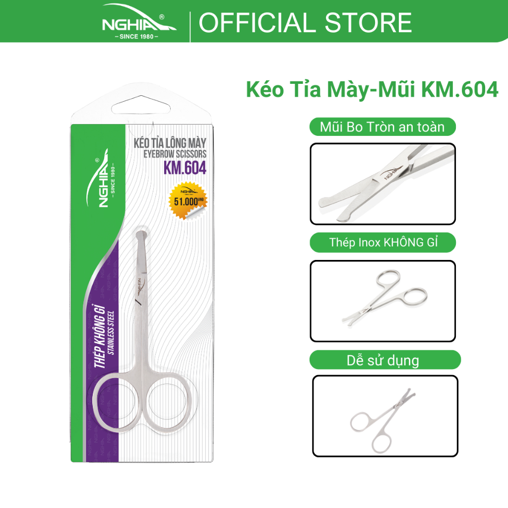 Ảnh Kéo Cắt Tỉa Lông Mũi Đầu Tròn Thép Không Gỉ KỀM NGHĨA KM.604 1