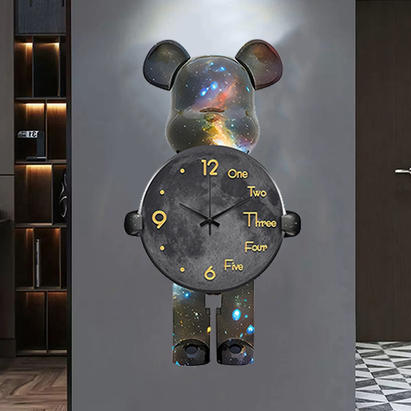 Tranh đồng hồ tráng gương pha lê cao cấp Lala Gấu Bearbrick trang trí phòng khách tặng kèm pin và đinh đa năng