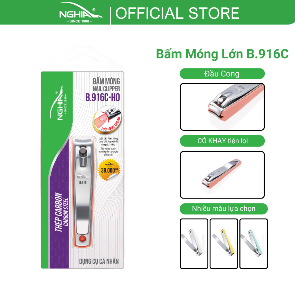 Ảnh Bấm Móng Có Khay Thép Carbon Chuyên Dụng KỀM NGHĨA B.916C - Lưỡi Cong 2
