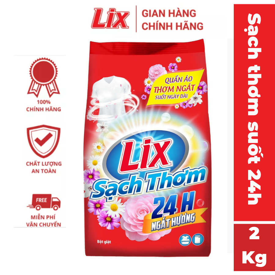 Ảnh Bột giặt Lix Sạch Thơm hương hoa 2kg, khử mùi hôi, ẩm mốc dùng cho giặt tay và giặt máy ES201 1