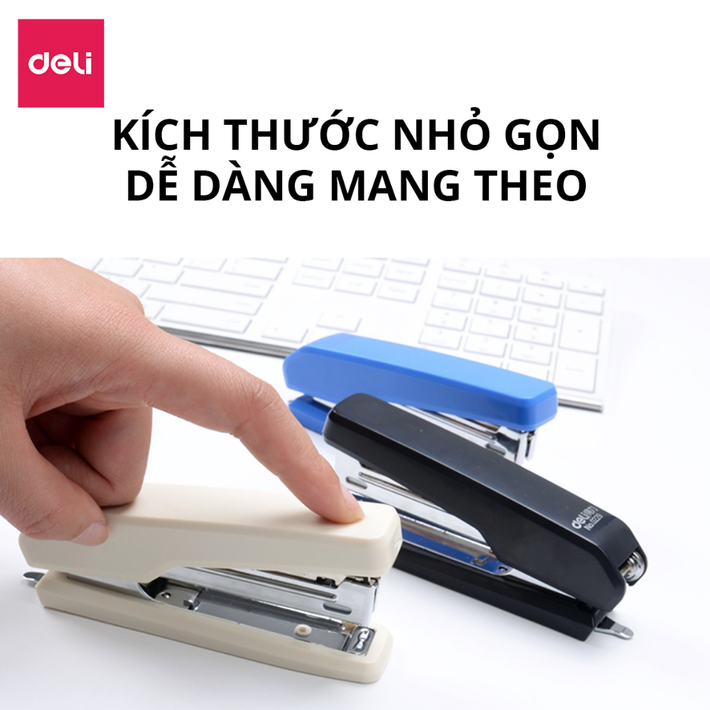 Dập ghim học sinh văn phòng Deli 15 trang tiện lợi, Ghim bấm giấy số 10 màu Xanh/Đen/Trắng