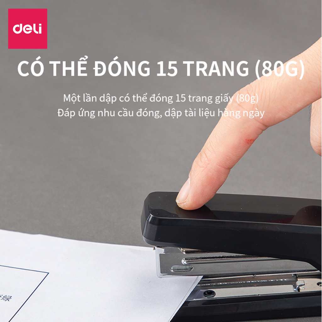 Dập ghim học sinh văn phòng Deli 15 trang tiện lợi, Ghim bấm giấy số 10 màu Xanh/Đen/Trắng