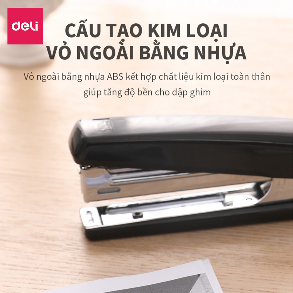 Dập ghim học sinh văn phòng Deli 15 trang tiện lợi, Ghim bấm giấy số 10 màu Xanh/Đen/Trắng