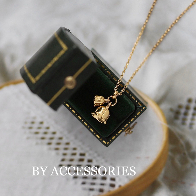 Dây chuyền nữ titan xích mảnh phối mặt hoa linh lan Lily of the valley mạ vàng 18K xinh xắn không gỉ WN2338