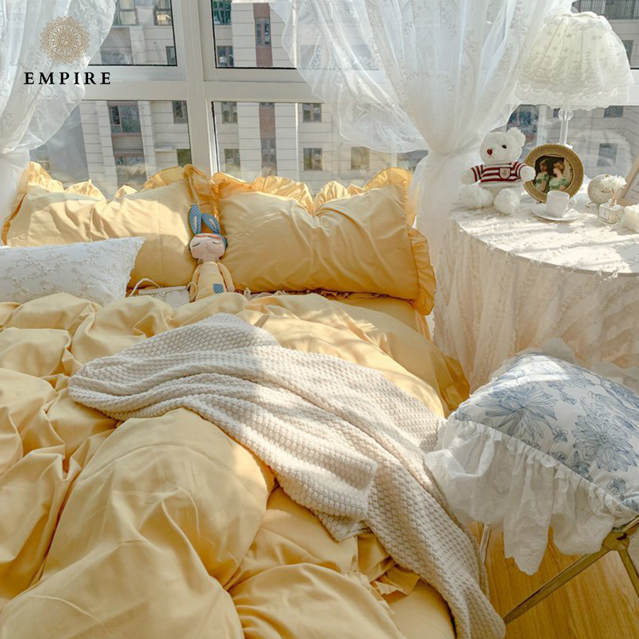 Bộ chăn ga gối nệm 5 món ga cotton mềm mịn EMPIRE set ga bo chun vỏ chăn - Empire Bedding & Decor