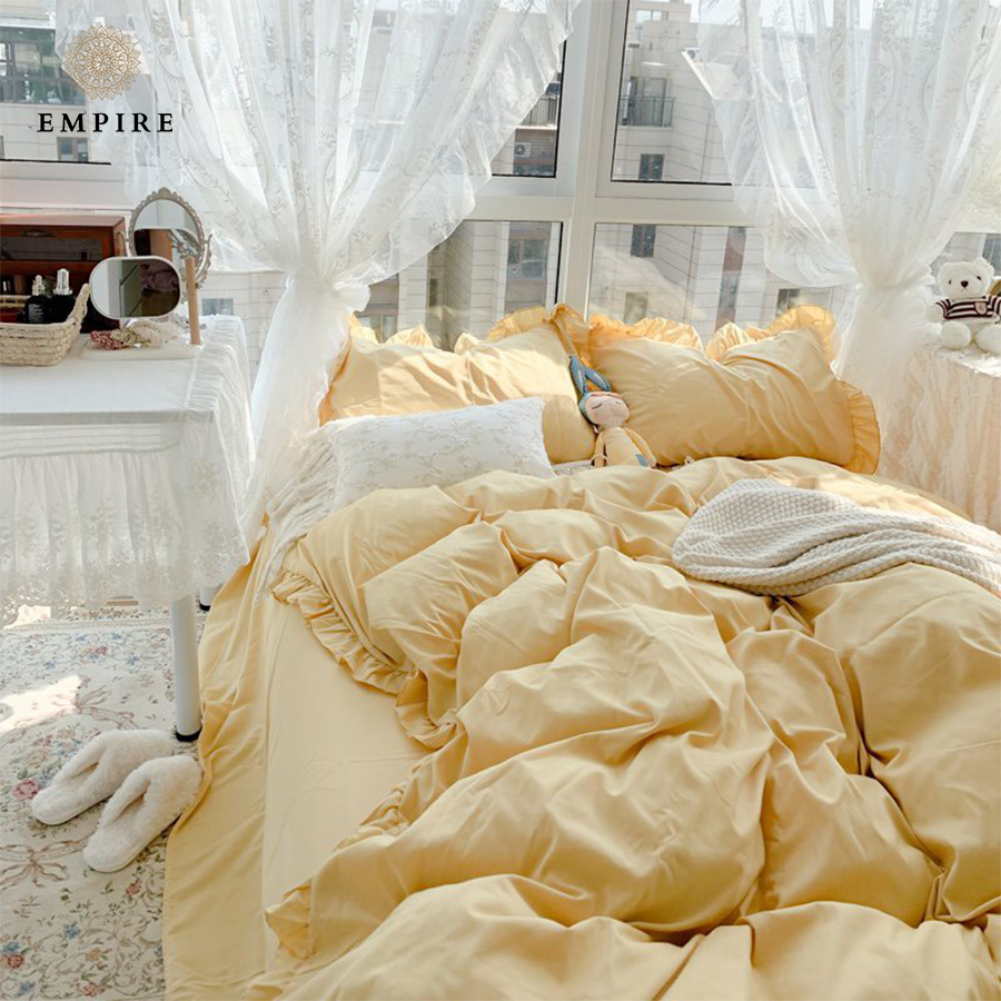Bộ chăn ga gối nệm 5 món ga cotton mềm mịn EMPIRE set ga bo chun vỏ chăn - Empire Bedding & Decor