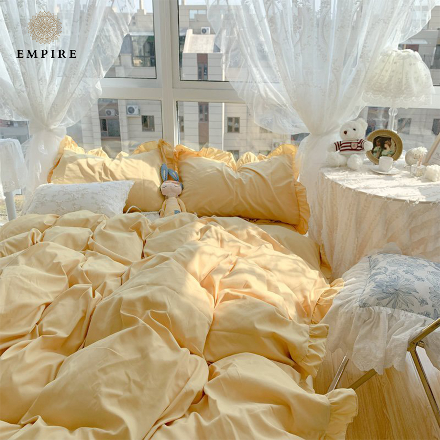 Bộ chăn ga gối nệm 5 món ga cotton mềm mịn EMPIRE set ga bo chun vỏ chăn - Empire Bedding & Decor