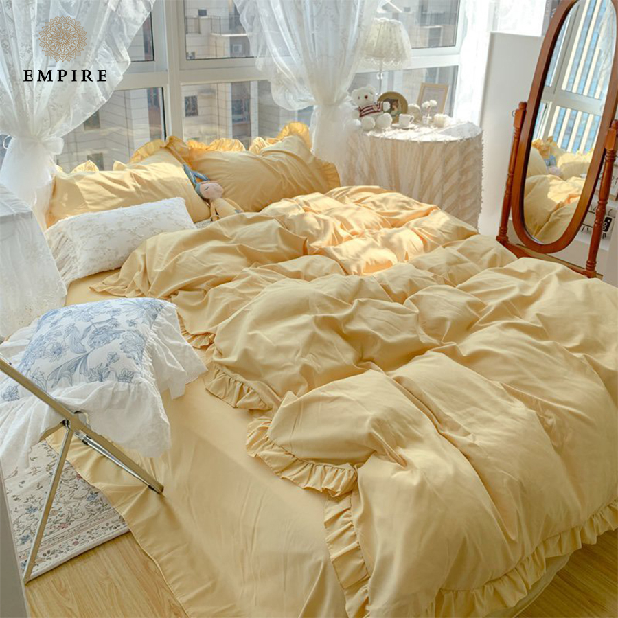 Bộ chăn ga gối nệm 5 món ga cotton mềm mịn EMPIRE set ga bo chun vỏ chăn - Empire Bedding & Decor