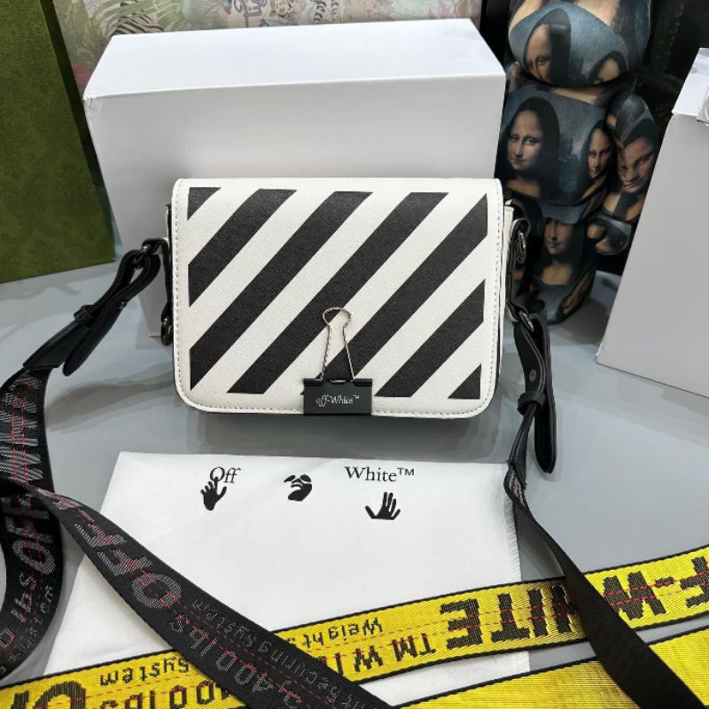Hàng Cao Cấp!! Túi Off White Flag Bag-Túi Đeo Chéo Off White Họa Tiết Kẻ Sọc Đen Trắng - Bag OW Hàng Loại 1 Full Box