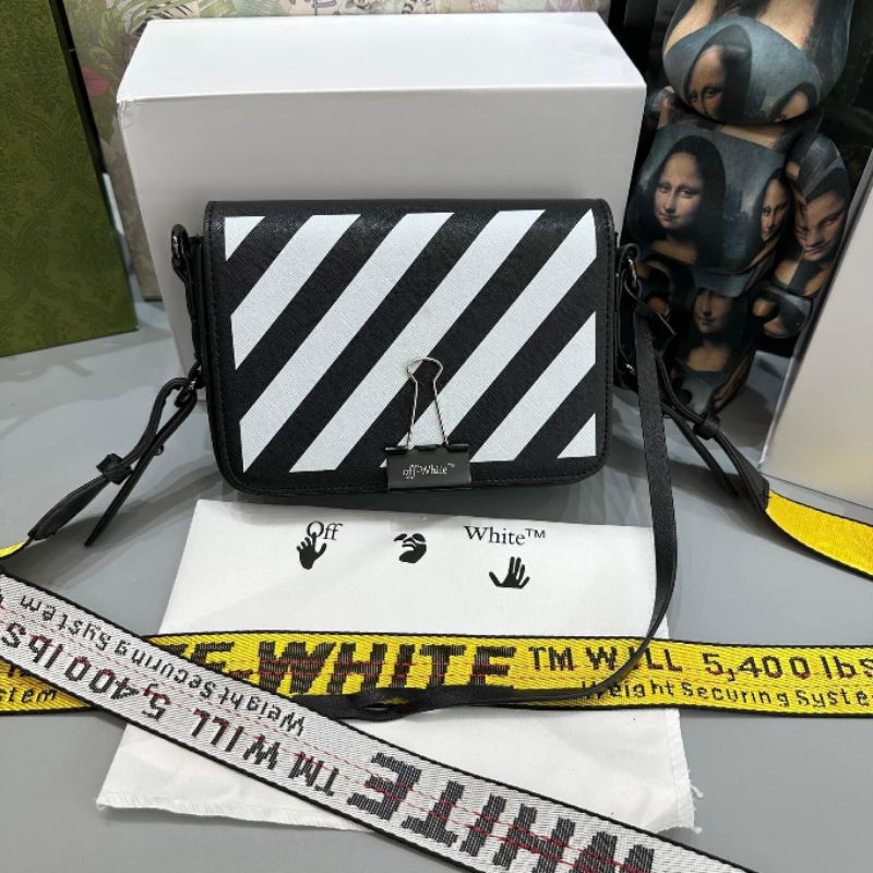 Hàng Cao Cấp!! Túi Off White Flag Bag-Túi Đeo Chéo Off White Họa Tiết Kẻ Sọc Đen Trắng - Bag OW Hàng Loại 1 Full Box
