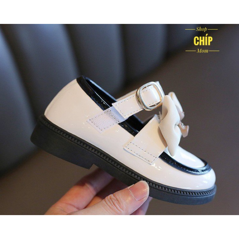 giày búp bê cho bé gái giày bệ cho bé nơ gấu da PU bền đẹp đế chống trượt QCCC full hộp kiểu dáng hàn quốc 7002