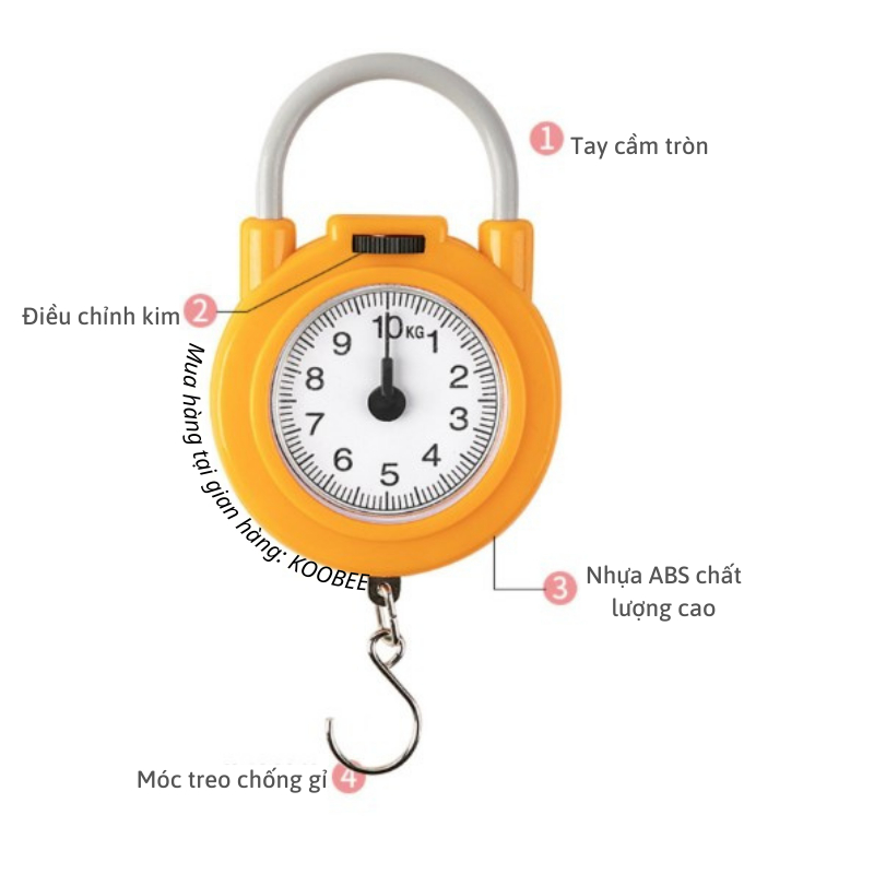 Cân Cầm Tay Mini KOOBEE 10KG Cơ Học Không Dùng Pin – Có Móc Treo, Cân Đi Chợ, Cân Nhà Bếp Tiện Lợi (NB83)