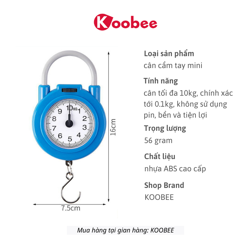 Cân Cầm Tay Mini KOOBEE 10KG Cơ Học Không Dùng Pin – Có Móc Treo, Cân Đi Chợ, Cân Nhà Bếp Tiện Lợi (NB83)