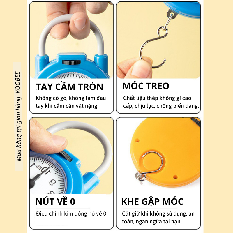 Cân Cầm Tay Mini KOOBEE 10KG Cơ Học Không Dùng Pin – Có Móc Treo, Cân Đi Chợ, Cân Nhà Bếp Tiện Lợi (NB83)