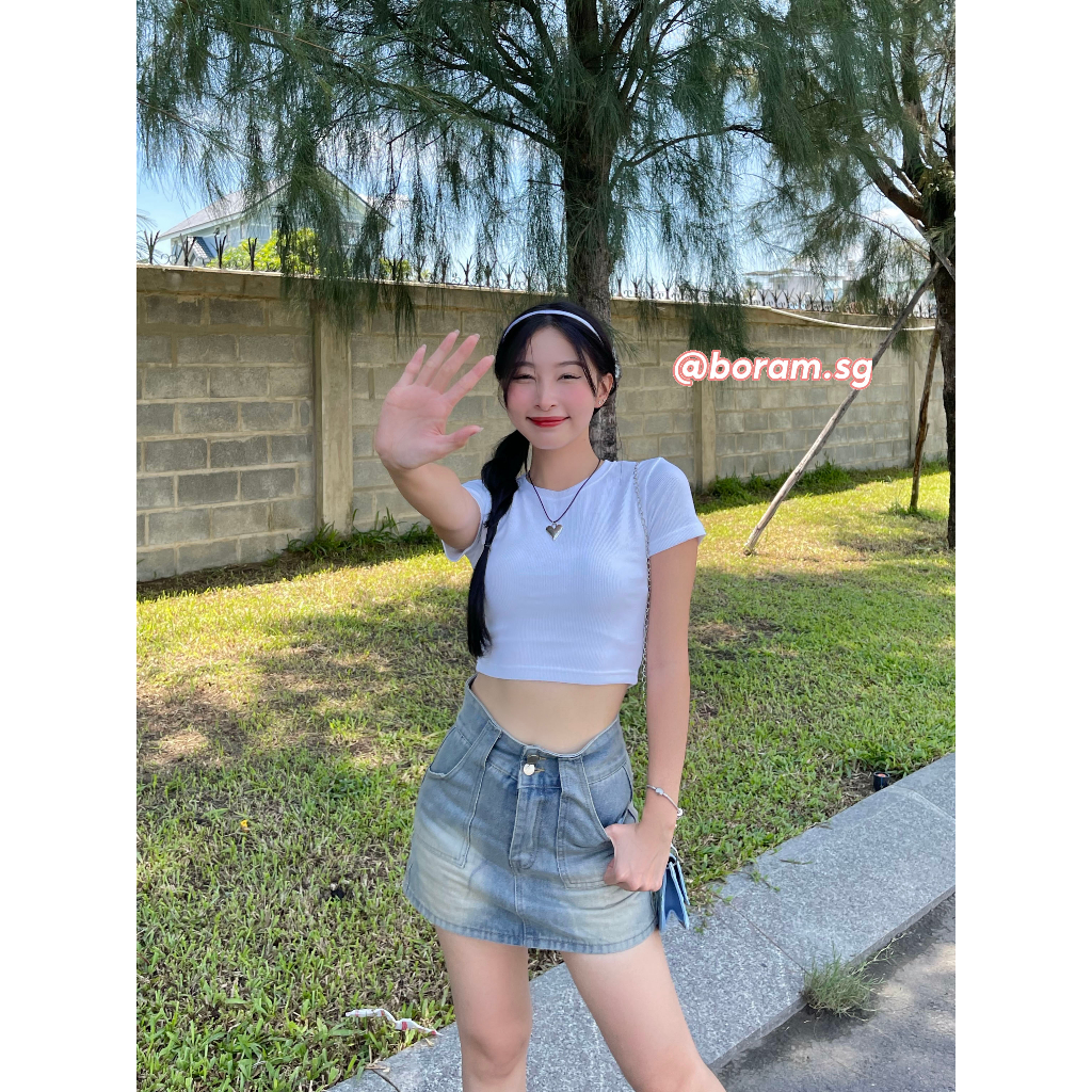 Chân váy jean lưng cao dáng chữ a phong cách hàn quốc thời trang mùa hè cho nữ BORAM SG