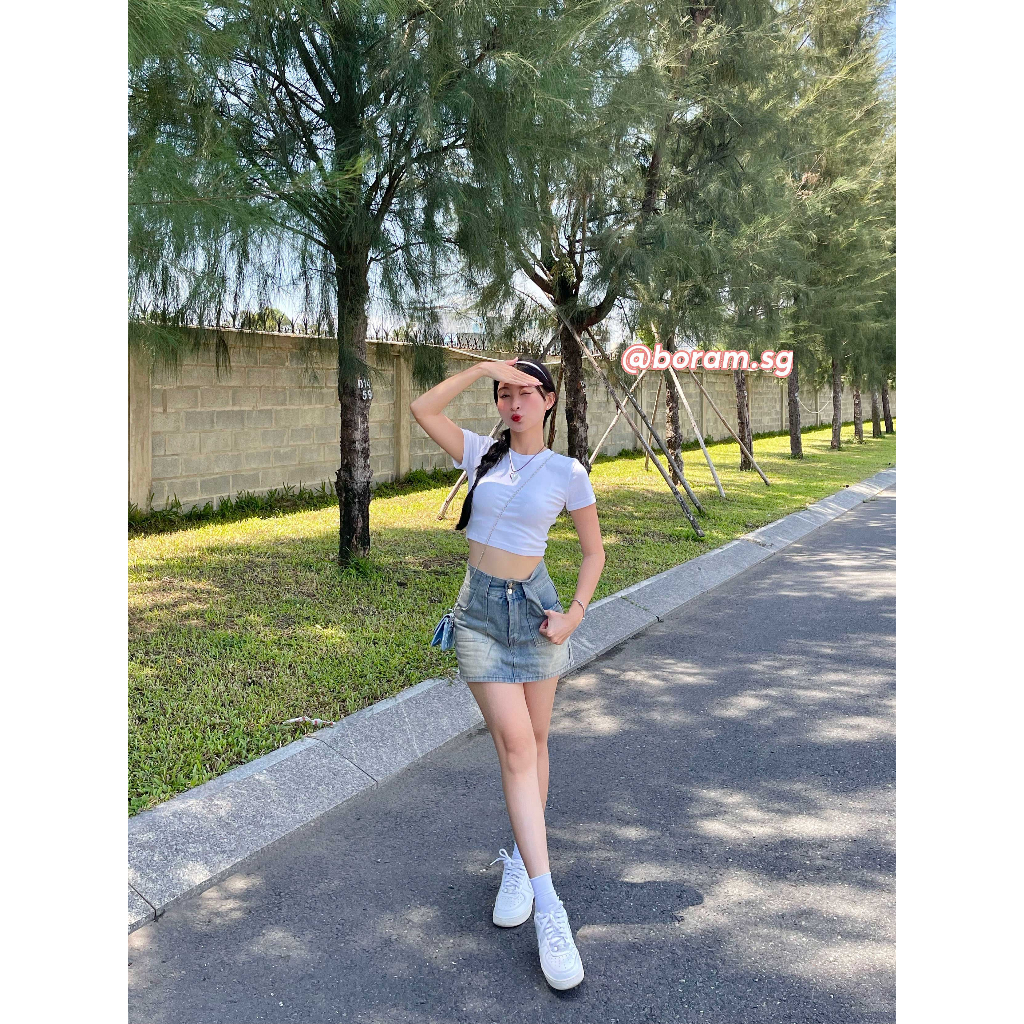 Chân váy jean lưng cao dáng chữ a phong cách hàn quốc thời trang mùa hè cho nữ BORAM SG
