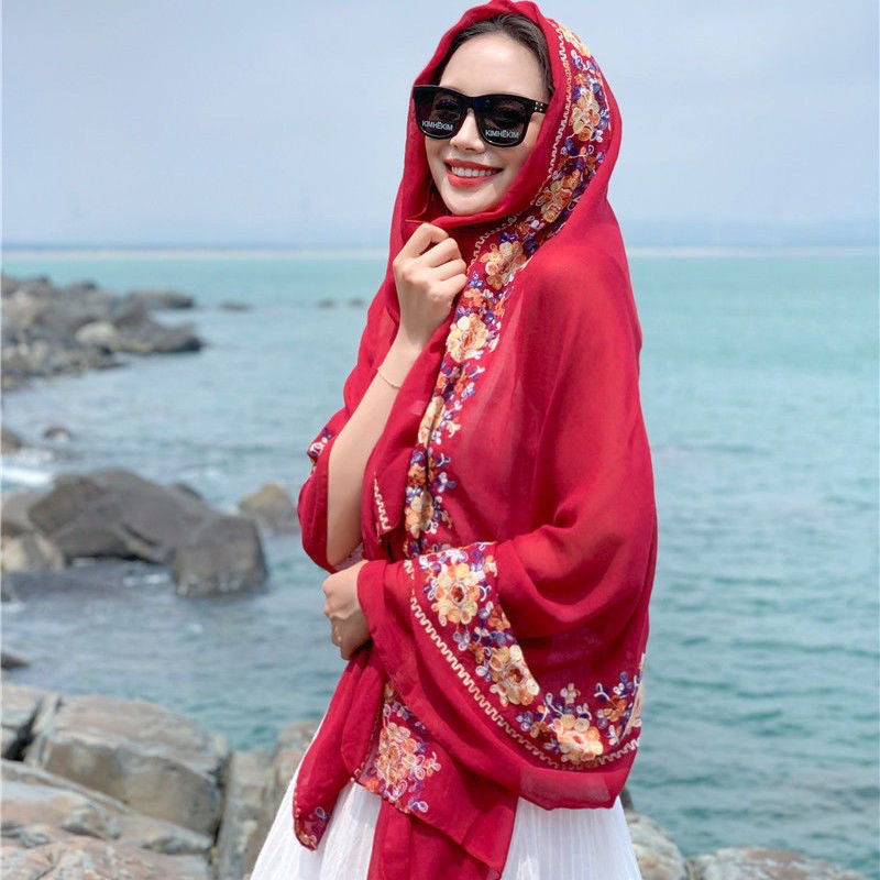 Khăn Choàng Boho Vintage Hoạ Tiết Thêu Hoa