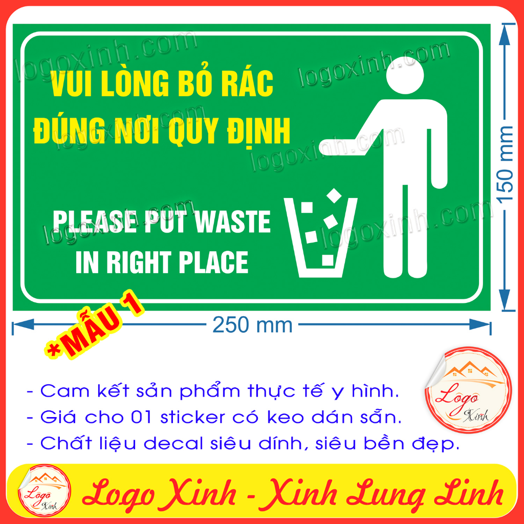 Logo Tem Sticker Decal Vui Lòng Bỏ Rác Đúng Nơi Quy Định - Please Put ...