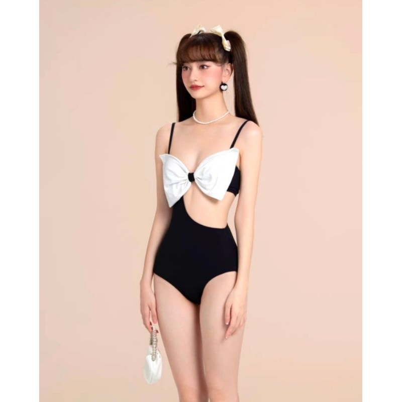Hàng Quảng Châu Bikini Đồ Bơi Đi Biển Liền Thân Pha Nơ Trắng – Hot Nhất 2023