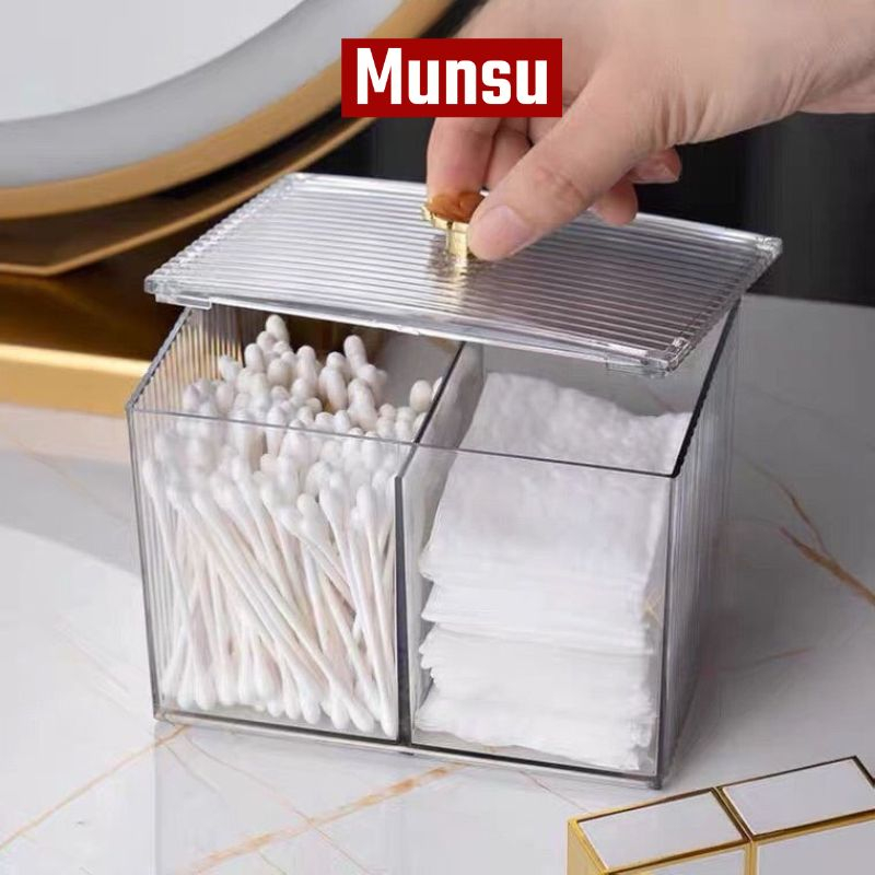 Hộp Đựng Bông Ngoáy Tai, Bông Tẩy Trang, Đồ Trang Điểm Cao Cấp Chia Ngăn R005