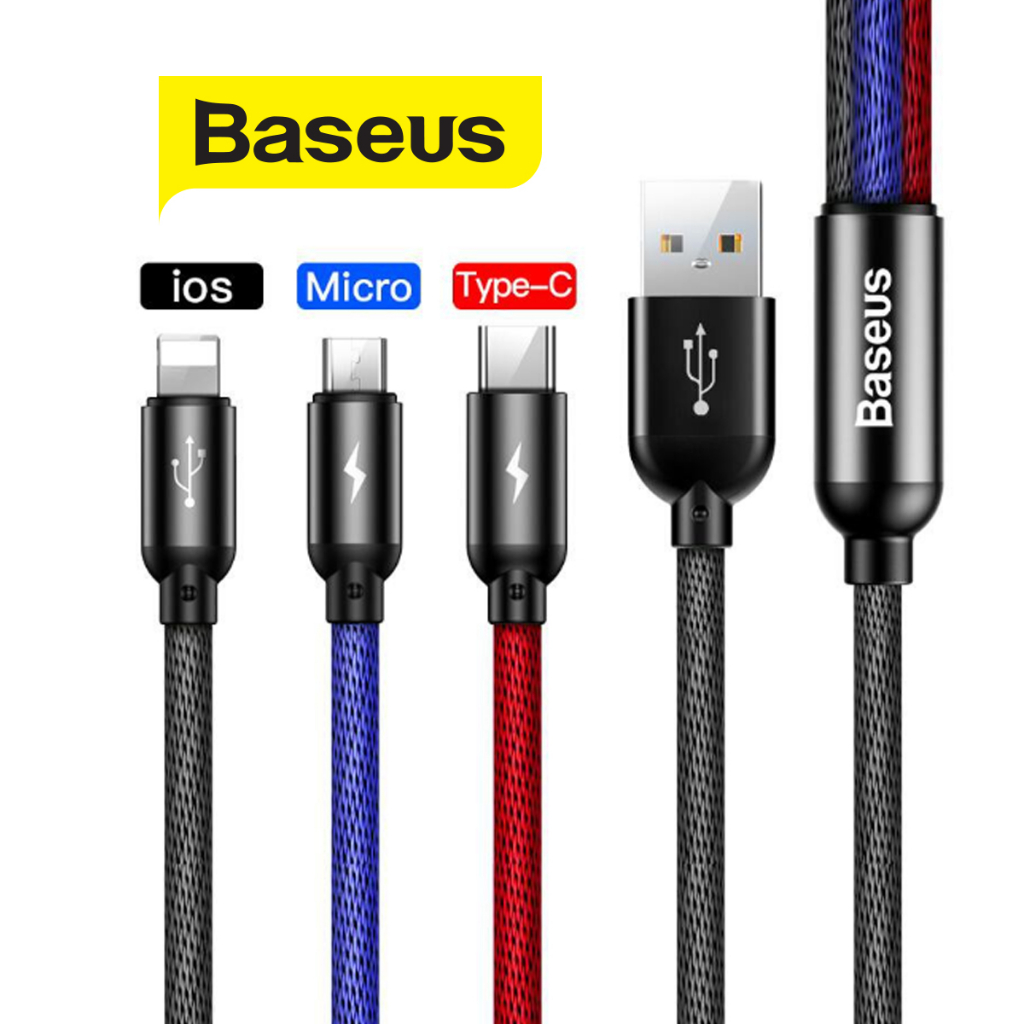 Ảnh Cáp sạc 3in1 Baseus Three Primary Colors dùng cho Smartphone/Android/IP10/11/12 sạc nhanh 3.5A, dài 30cm/120cm 3